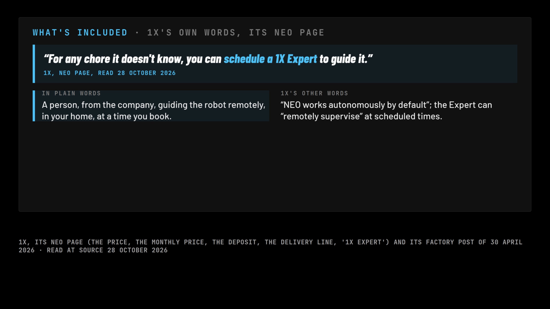 A frame of the film: 1X's own words, and the plain-words box.