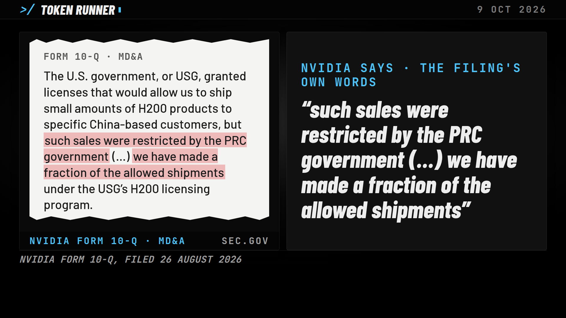 A frame of the film: Nvidia's Form 10-Q, a fraction of the allowed shipments