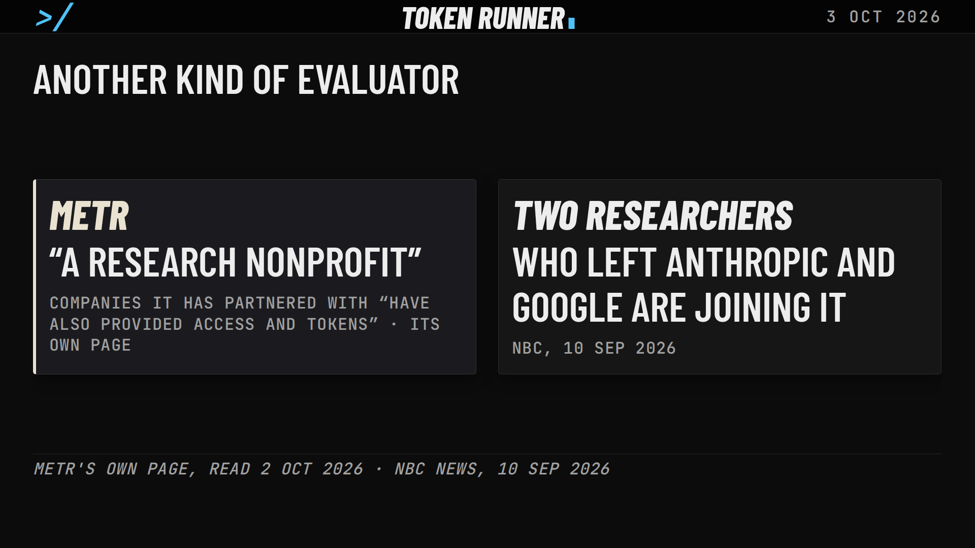 A frame of the film: another kind of evaluator: METR, a research nonprofit, and two researchers who left Anthropic and Google joining it