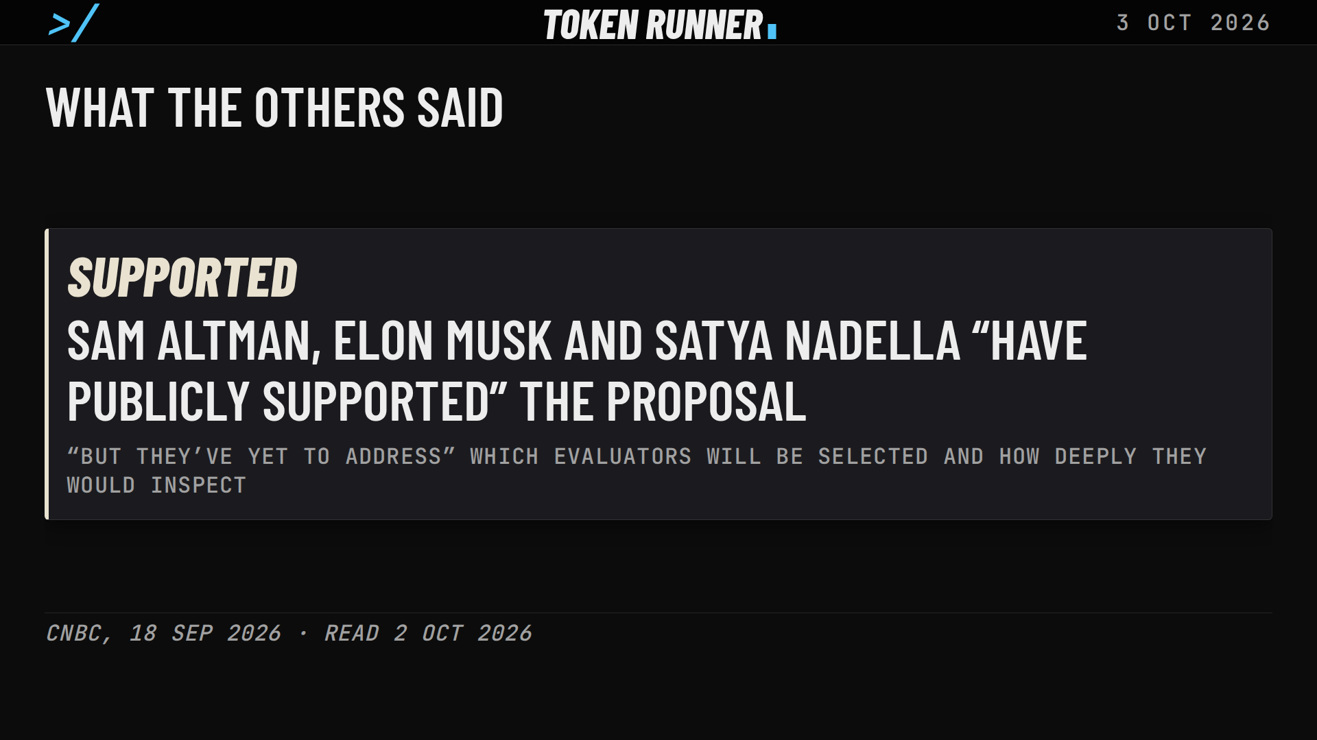 A frame of the film: what the others said: Sam Altman, Elon Musk and Satya Nadella have publicly supported the proposal