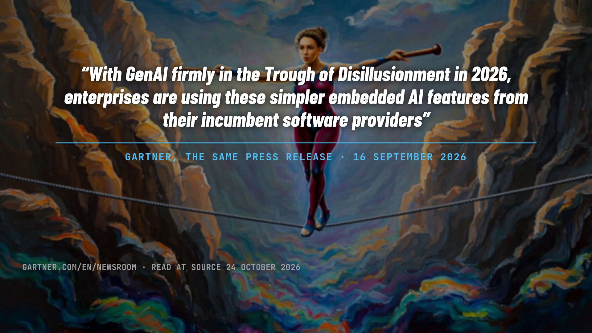 A frame of the film: Gartner's Trough of Disillusionment sentence from the same release on the painting.