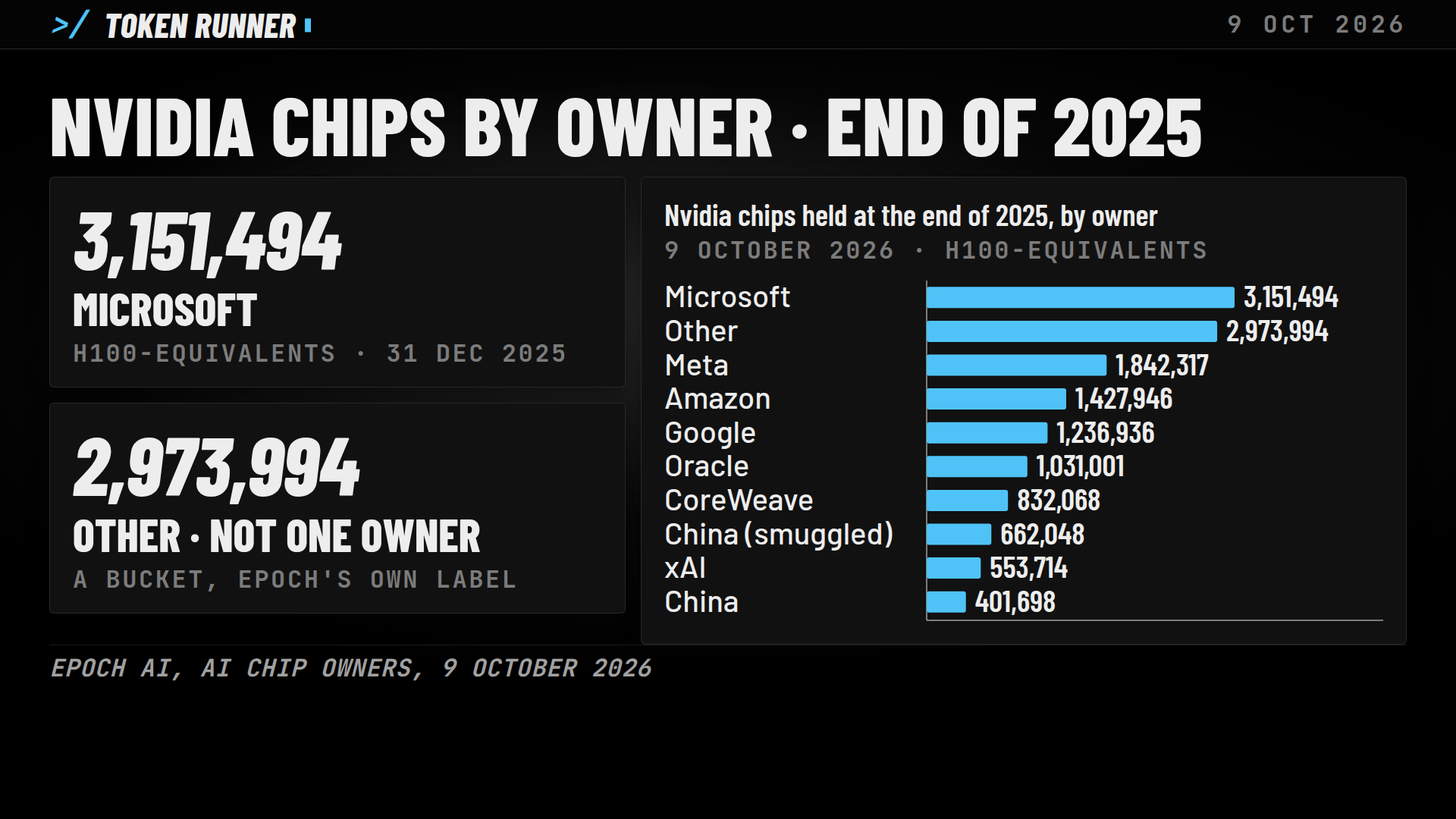 A frame of the film: Nvidia chips by owner at the end of 2025, Microsoft and the Other row